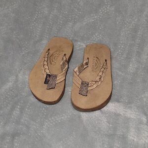 Rainbow Tan Brown Braided Leather Strap Thong Sandals Shoes Toddler Size 3 - 4